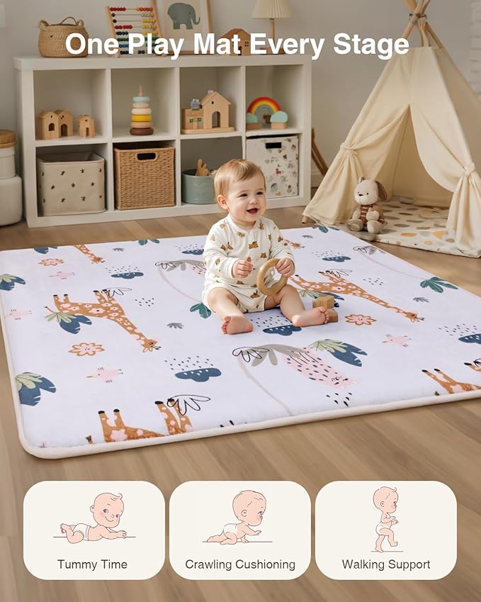 Baby Play Mat for Floor,1.2" Thick 50x50 Playpen Mat,Safe Padding Tummy Time Mats for Babies and Infants Toddlers,Cushioning Foam Mats for Kids Crawling,Non-Slip Baby Playmat,Yoga,Tatami,Nursery Rug