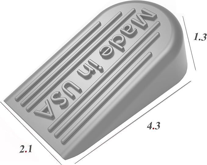 Rubber Door Stoppers for Bottom of Door Made in USA - Door Stop Wedge for Carpet, Tile, Concrete Floor, Heavy Duty for Commercial & Home - 2.1 x 1.3 x 4.3 Inches - Gray, 4 Pack