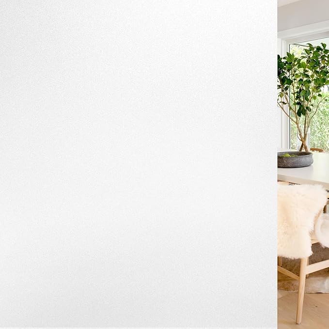 rabbitgoo Window Privacy Film, Non-Adhesive Frosted Glass Window Film for Bathroom, Static Cling Heat Blocking Stickers for Home Indoor Opaque Frosting Coverings House Tint, Matte White 29.5" x 157"