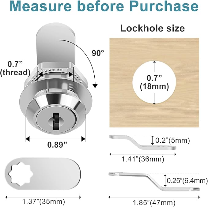 Cam Locks Cabinet Lock Keyed Alike, 5/8'' (Length) Cylinder Fits on 3/8'' Max Panel Thickness, Secure File Drawer Mailbox RV Storage Replacement Set, Chrome-Finish Zinc Alloy (5/8 Inch 6Pcs)