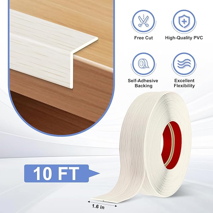 Wall Corner Protector Moulding Trim Peel and Stick Wall Corner Guards Trim Flexible Self Adhesive Edge Protector Moulding, 1.6 in x 10 Ft, Beige Wood