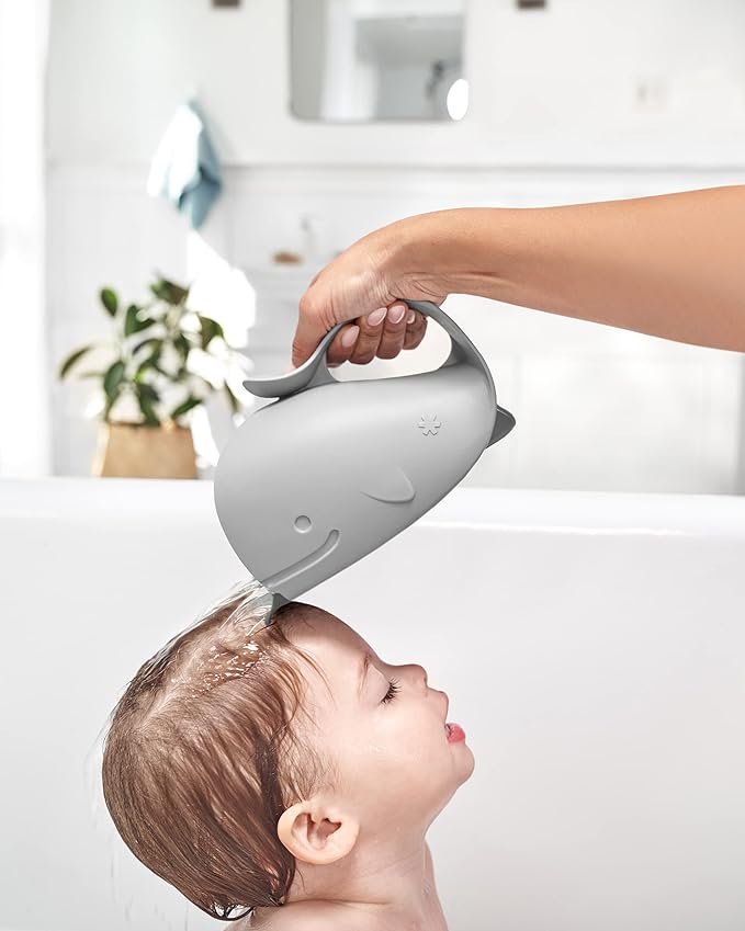 Skip Hop Baby Bath Rinse Cup, Moby Tear-Free Waterfall Rinser, Grey & Baby Bath Spout Cover, Universal Fit, Moby, Grey