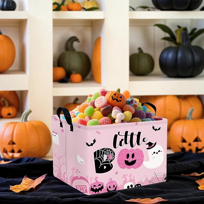ASKETAM Halloween Basket Gift Cute Pumpkin Ghost Parties Decor Kid Trick or Treat Basket for Boys and Girls Rectangular Storage Bin Box (Pink)