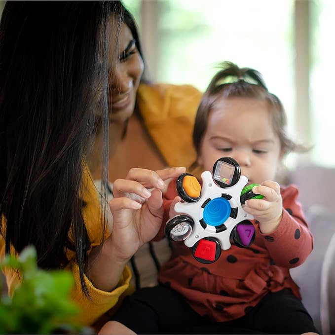 Baby Einstein Curiosity Clutch Fidget Sensory Toy and Pop It Rattle, BPA Free Infant Teether, Age 3 Months+, Multicolored