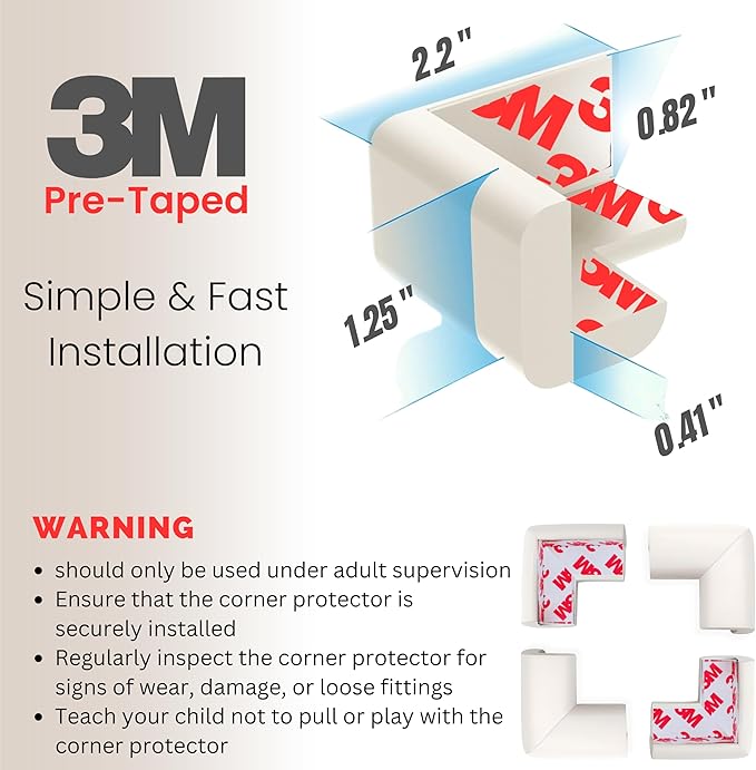 Soft Foam Corner Protectors for Baby, Bed Frame Corner Guards, Sharp Edge Desk Furniture Safety Cover Bumpers for Kids, 3M Adhesive Pre-Taped Rubber Padding Cushion (White, 4 Pack)