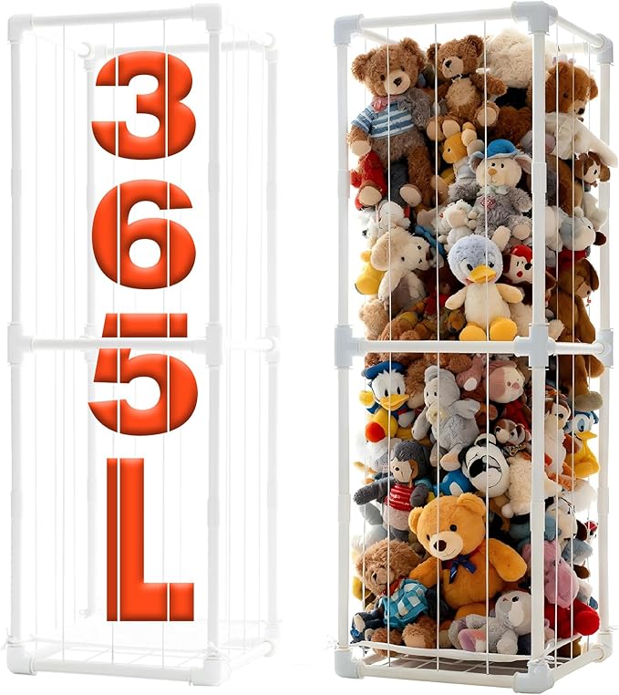 puheca Large Stuffed Animal Storage Organizer, Creative PVC Stuffed Animals Storage Zoo Cage, Vertical Space Saving Large Capacity Plush Toy Zoo Holder for Kidroom Playroom-White