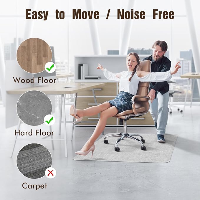 Blvornl Office Chair Mat for Hardwood Floor, 36"x 48" Desk Computer Chair Mat for Hard Wood and Tile Floor, Large Anti-Slip Hard Floor Protector Rolling Chair Mat, PVC Mat Desk Rug Light Grey