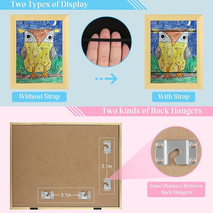 [2Pack] Kids Art Frames, 9x12 Front Opening Kids Artwork Frames Changeable, Gold Artwork Display Storage Frame for Wall, Holds 50 Pcs, for 3D Picture, Crafts, Children Drawing, Hanging Art, Portfolio