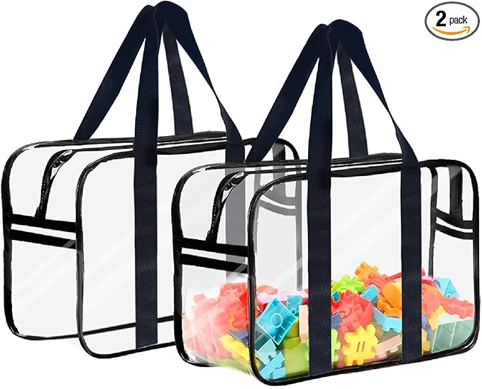 Clear Toy Storage Bag with Zipper - Organizing Bags for Home Travel with Handles - for Building Blocks, Puzzle, Book, Board Game(2, X-Large)
