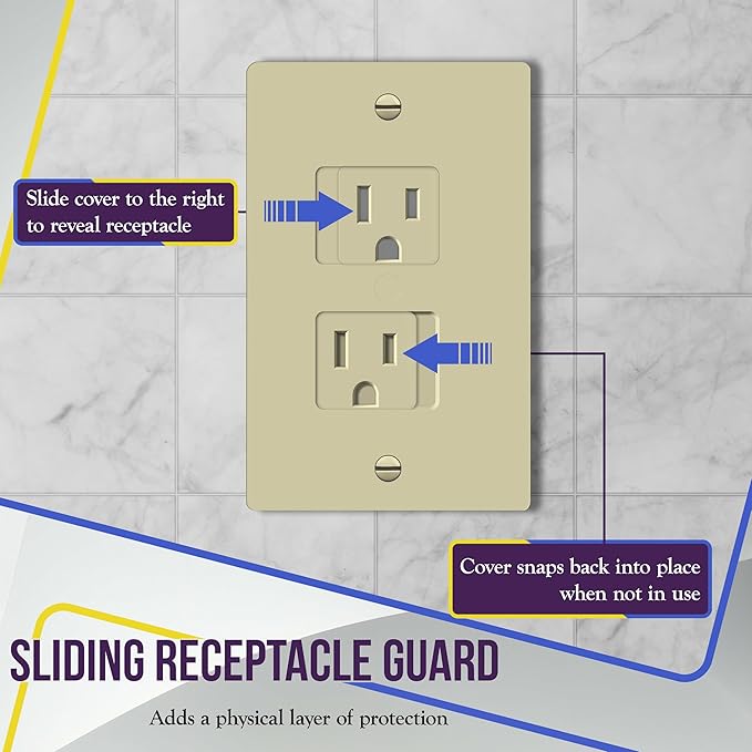 ENERLITES Child Proof Outlet Cover, Self-Closing, Fits Both Duplex and Decorator Outlet, Safety Design, Tamper-Resistant Socket Plug for Receptacle, Size 4.75" x 3.9", 8800-TR, Glossy Ivory