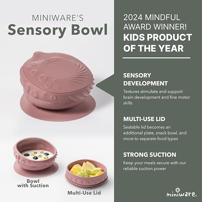 Miniware Sensory Baby Bowl - Raspberry - Silicone Bowls for baby to Combine Mealtime with Sensory Development - 100% Food Grade Silicone Baby Bowls - BPA Free, Non-Toxic Todddler Bowls