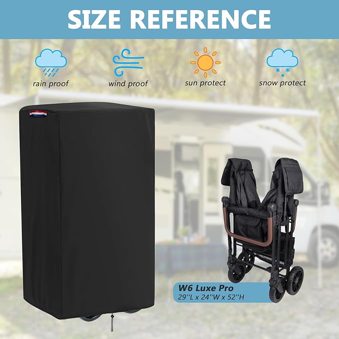 Fizentia Wagon Cover compatible with Wonderfold W6 Luxe Pro Stroller Wagon(Cover Only),Waterproof 420D Stroller Wagon Cover for Wagon W6,Dustproof Cover for Wagon Stroller 6 seater-29"L x 24"W x 52"H