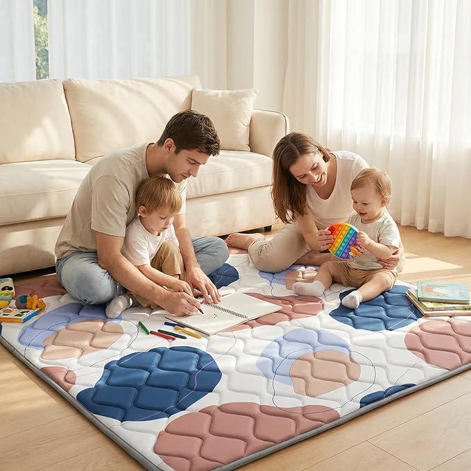 UBRAVOO Baby Play Mats, Crawling Playpen Mat, Thicken Soft Padding Foam Playmatfor Babies and Toddlers Infants, Foldable Crawling Mats, Non-Slip & Machine Washable(50" X 50", Color Blocks)
