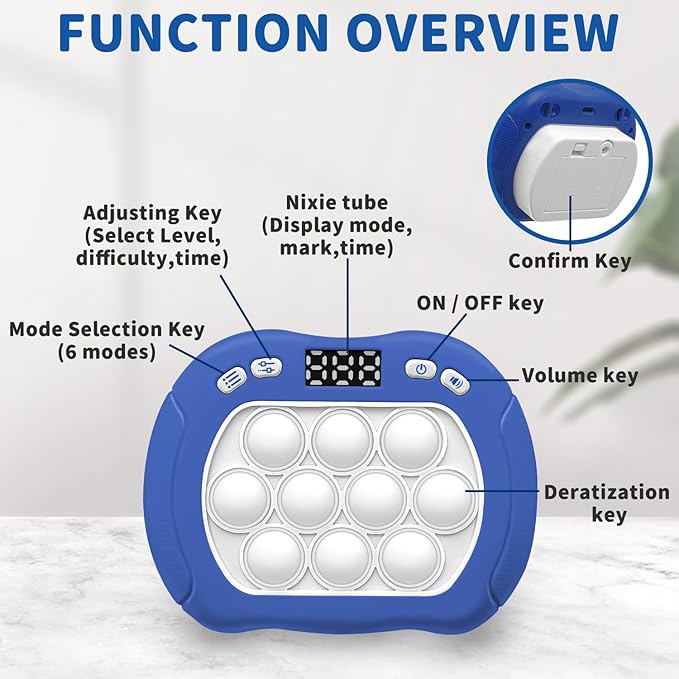 Intoypad Pop Game Light Up Fidget Toy for Kids, 6 Modes LED Screen Quick Push Games Controller Electric Fidget Popper Game Bubble Road Trip Activities Car Games Birthday Gifts Toys for Kids Boys Blue