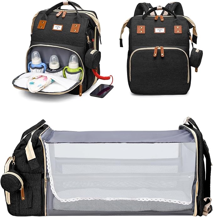 JSTPRO Diaper Bag Backpack, Large Waterproof Lightweight Diaper Bag with Changing Station, Insulated Pockets, USB Port, Travel Bag for Mom and Dad (Black)