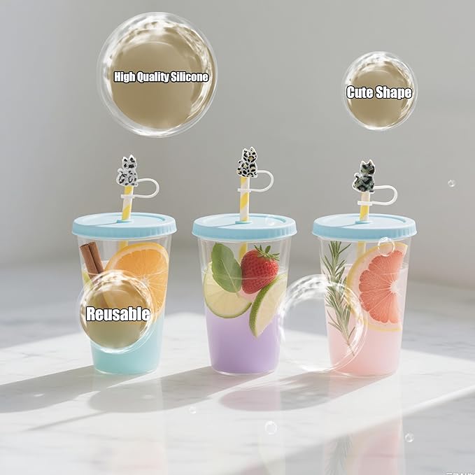5Pcs Glitter Cat Straw Covers Cap for Stanley Cup, 0.4in/10mm Silicone Straw Toppers Compatible with Stanley 30&40 Oz Tumblers, Reusable Drinking Straw Tips Lids