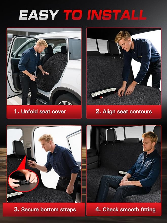 TESFEEL Waterproof Towel Back Seat Cover for Car, Truck, Van & SUV – Durable Rear Bench Seat Cover for Kids & Dogs, Seat Back Protector Easy to Install (Black)