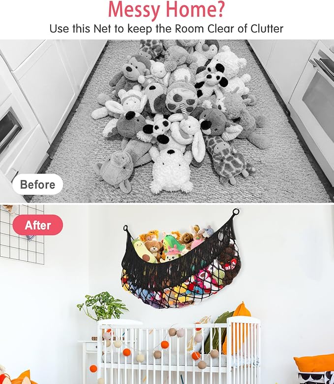 Stuffed Animal Hammock - Extra Large 63'' Long, Stuffed Animal Storage, stuffed animal Holder net, Hammock Large, Storage Hanging Organizer - Black