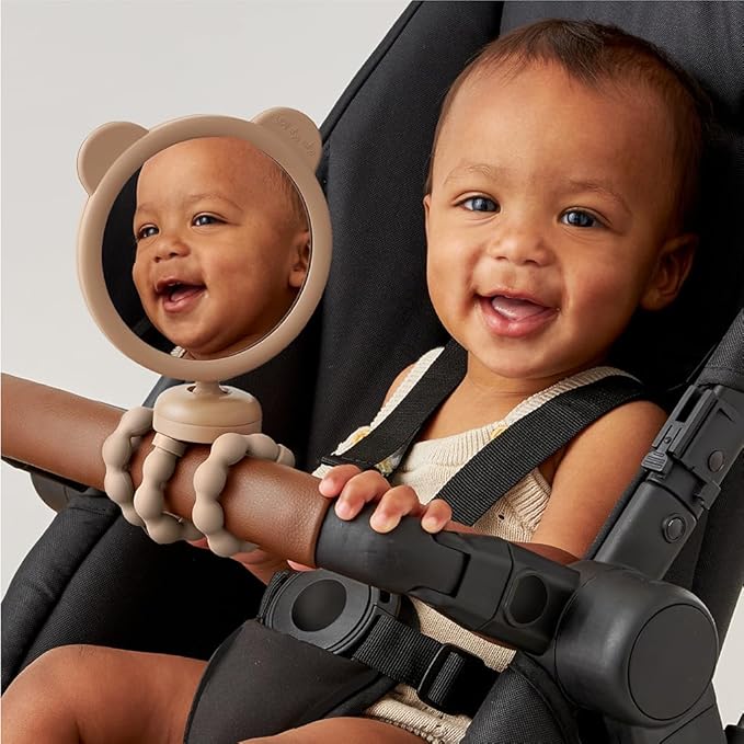 Itzy Ritzy Stroller Accessory - Features 360 Degree Swivel Design, Tilting & Flexible, Easy-Attach Wraparound Legs (Bear) - Stroller Mirror