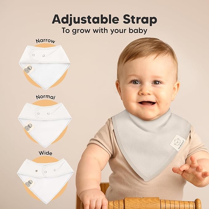 KeaBabies 8-Pack Organic Baby Bandana Bibs for Boys, Girls - Super Absorbent Triangle Baby Bibs for Drooling and Teething Infant, 100% Cotton Extra Soft for Newborn, Infant 0-36 Months (Pure)