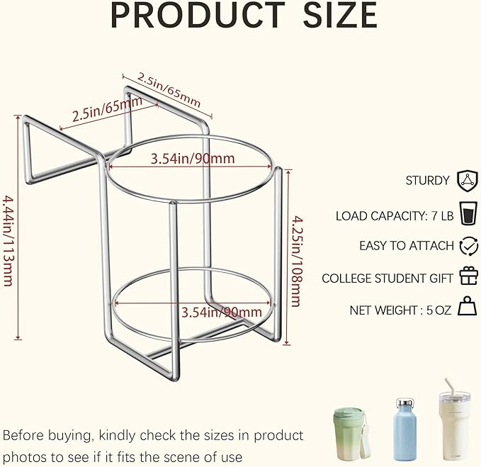 Bed Cup Holder(Diameter: 3.3IN) Drink Holder Water Bottle/Glass Organizer for 2.5 * 2.5" Square Columns Wood Dorm Room Bunk Bed Crib, Metal Toddle Bed,Loft Bedside, Headbed