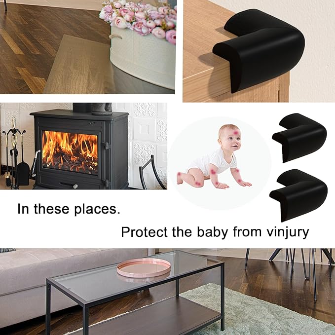 12 Pack Soft Corner Protector Baby Proofing Edge & Corner Guards, Furniture Safety Bumper for Table, Fireplace, Stair, Cabinet, (Black)