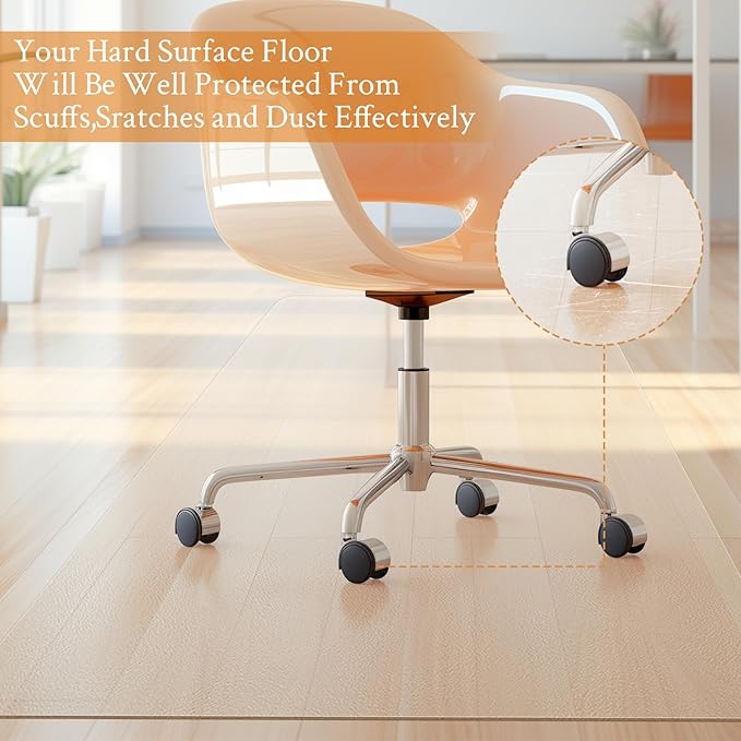 KMAT Office Chair Mat,Easy Glide Hard Wood Tile Floor Mats,Chair Mat for Home Office Rolling Chair,Heavy Duty Floor Protector -Anti-Slip-45 x53 Rectangular