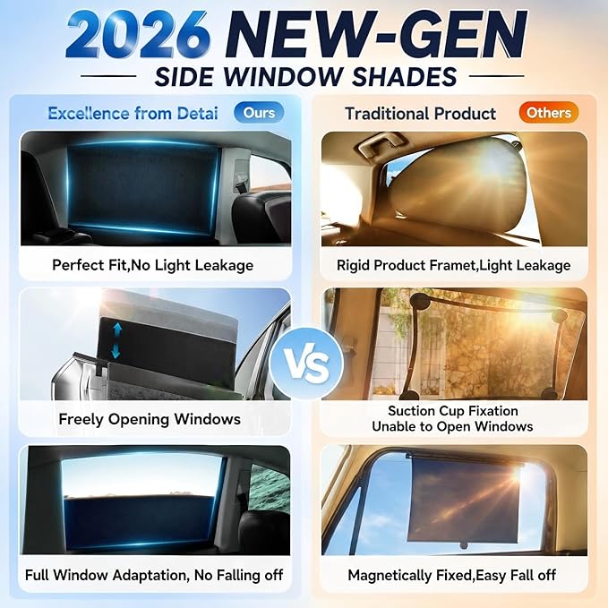 DMJN Car Window Shades for Baby (100% UV & Sun Block) Car Side Windows Covers Sun Shades for Baby in Car,Easy-Install Nano Ice-Crystal Coating-Universal Fit (Medium),2 Pack