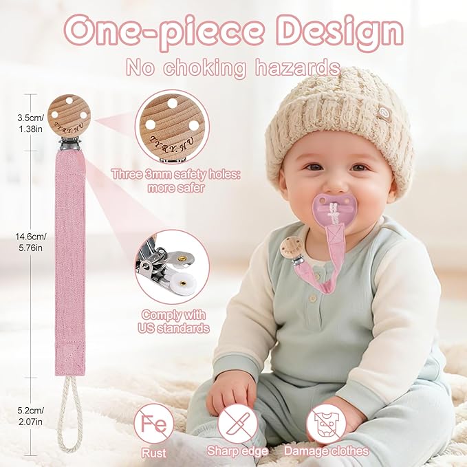 TYRY.HU Ribbon Pacifier Clip Holder,4 Pack Binky Paci Holder Clips, Pacifier Leash, Soft Webbing Strap Universal Fits for Most Pacifier, Styles(Cream,Grey,Rose,Purple)