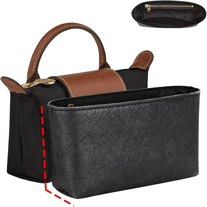 Doxo Upgraded Bag Organizer Insert Compatible with Longchamp Original/Green Pouch,Lightweight Waterproof DupontPaper Mini Long Champ Organizer Insert, Keeps Handbags Neat(Black,XS)