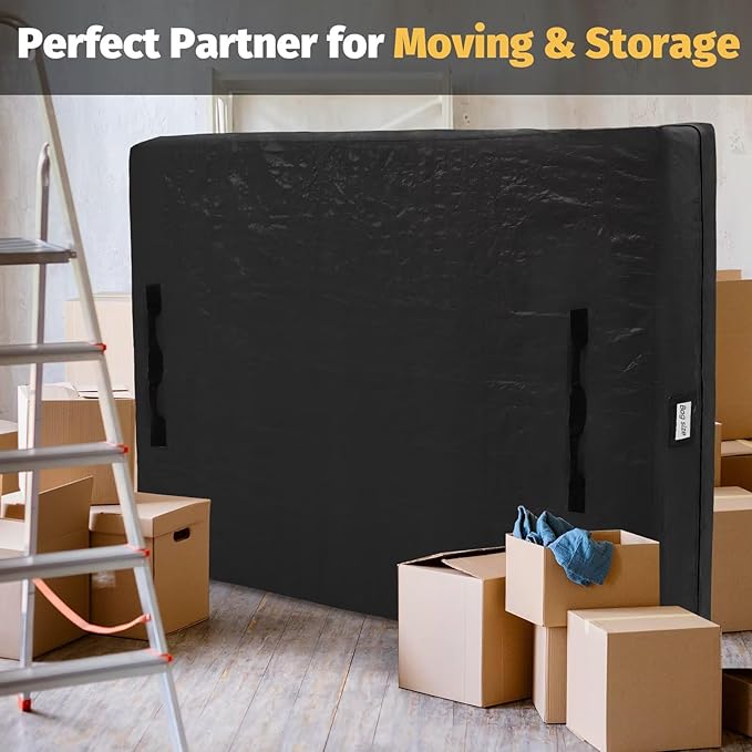 Mattress Bags for Moving and Storage, BETU Queen Mattress Protector Waterproof Mattress Cover with 8 Heavy Duty Handles and Zipper Extra Thick Moving Supplies for Bed Reusable (82x62x13.5 Black)