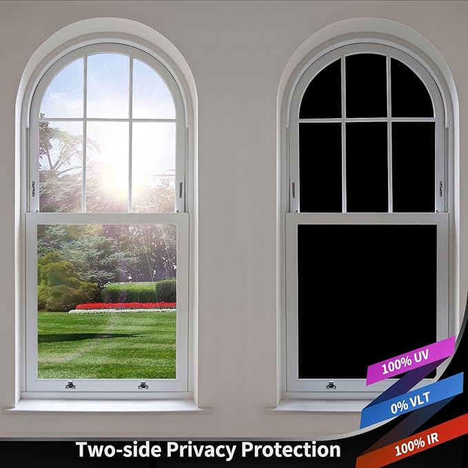 NIDOJP Blackout Window Film with Tool Kits Privacy Window Film Total Blackout Cover, 100% Light Blocking Window Tint Static Cling Sun Blocking Heat Control, Anti UV Scratch Resistant for Home Office