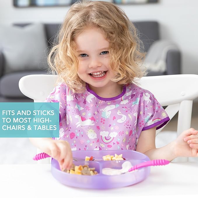 Bumkins Toddler and Baby Suction Plate, Silicone Divided Grip Dish for Babies and Kids, Baby Led Weaning, Children Feeding Supplies, Non Skid Sticky Bottom, Ages 6 Months Up, Purple Jelly