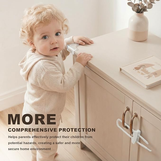 Hoxutym Baby Proofing Kit, 45 Pack Child Safety Pack – Cabinet & Drawer Locks, Corner Guards, Outlet Covers, Universal Safety Straps, Sliding Cabinet Locks, Door Stopper，Keep Your Child Safe at Home