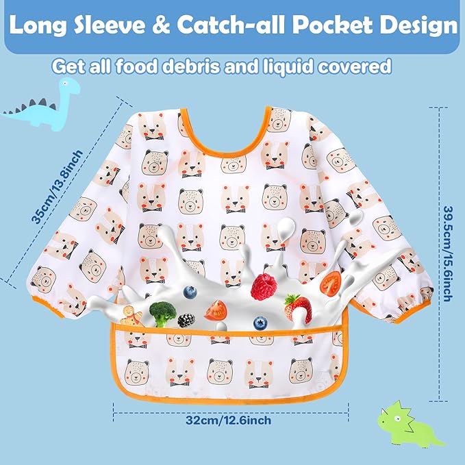 Lictin Long Sleeve Bibs 5 Pack - Baby Bibs for Girl or Boy, Reusable Infant for Feeding Teething or Weaning