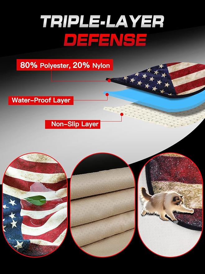 TESFEEL Universal Car Seat Cover Towel, Waterproof Washable Sweat Protection for Front Bucket Seats, Non-Slip Fit, Fits Cars SUVs Trucks, Ideal for Gym, Kids, Pets, (American Flag, 1 Pack)