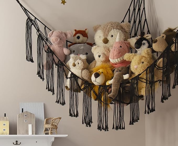 Stuffed Animal Storage Hammock Corner X-Large with LED Light - Baby Hammock Hanging Holder Plushies Net for Stuff Animals Organizer - Cute Room Decor Aesthetic Kids Toddler Nursery Bedroom
