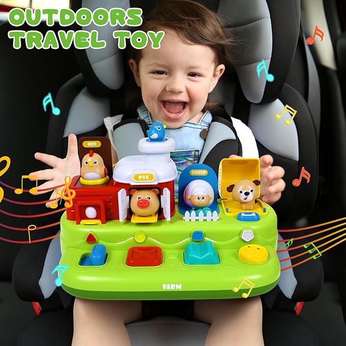 Vunrahsg Interactive Pop Farm Animal Up Toys with Music Sounds Montessori Cause and Effect for 1-3 Baby Boy Girl Early Educational Musical Baby Infant STEM Gift 12-18 Months Babies Birthday