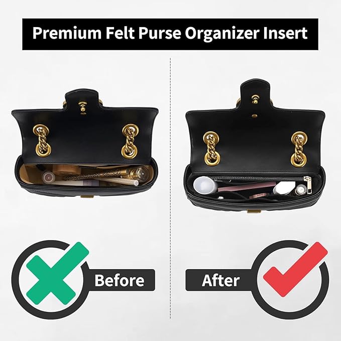 LOUKAYCC Felt Purse Organizer Insert for GG Marmont Mini Bag Organizer Handbag (Mini, Black)