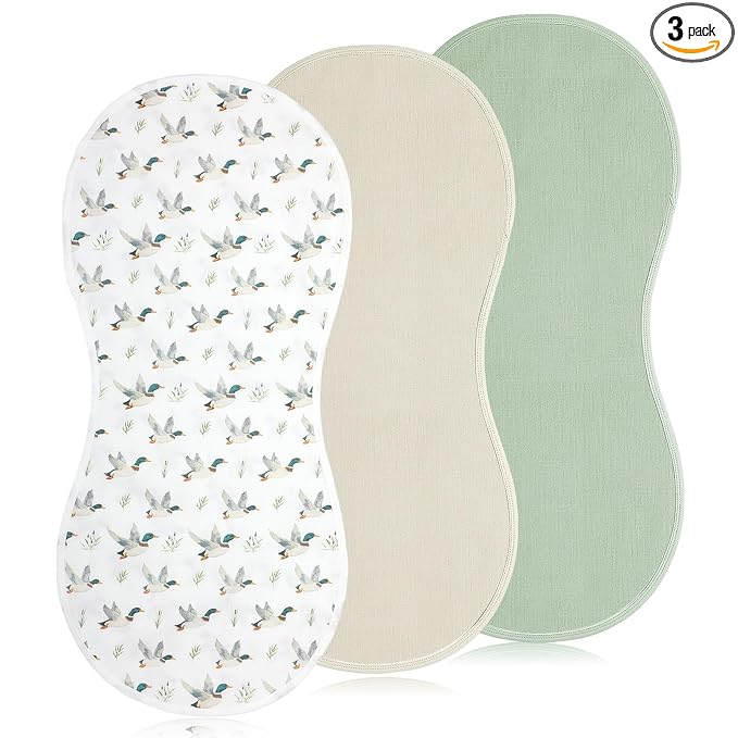 Hahafelt 3 Pcs Changing Pad Liners Fits in Peanut Shape Changing Pad Waterproof Diaper Mats Organic Cotton Peanut Mats are Warm on a Baby's Back, Washable Reusable (Mallard Duck,Flaxen)