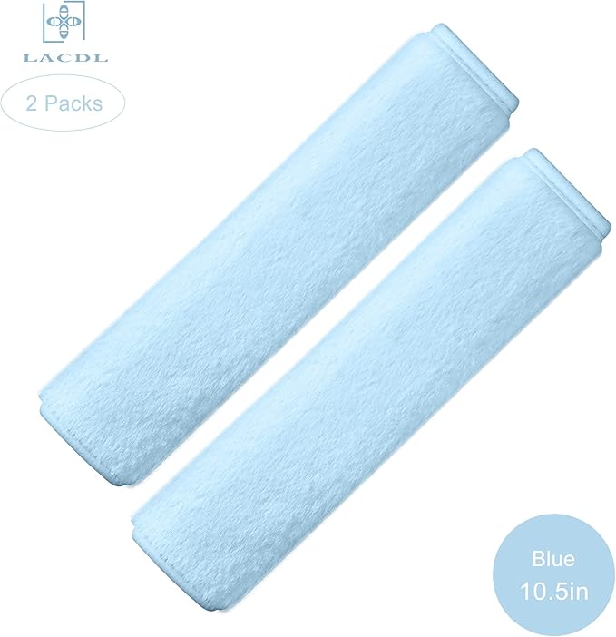 LACDL Extra Long Seatbelt Cover Super Soft Furry for Adults Kids Women & Men, Thick Plush Full Car Seat Belt Strap Cushion, Fluffy Shoulder Pad Protector, Auto Interior Accessories, Blue 10.5in, 2pcs