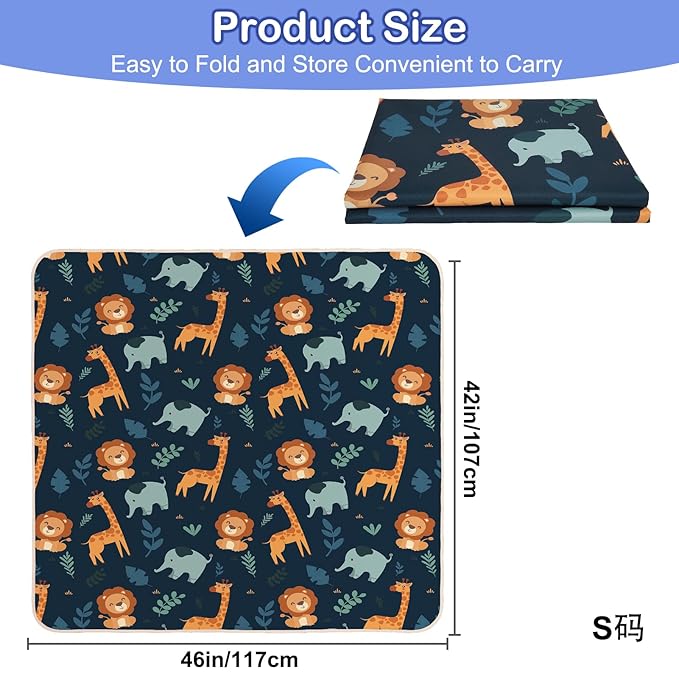 Basumee Splat Mat High Chair Mat Waterproof Baby Play Splat Mat for Under High Chair Food Catcher Highchair Mat for Floor Non Slip Bottom, Dark Blue Giraffe, 46x42 Inches