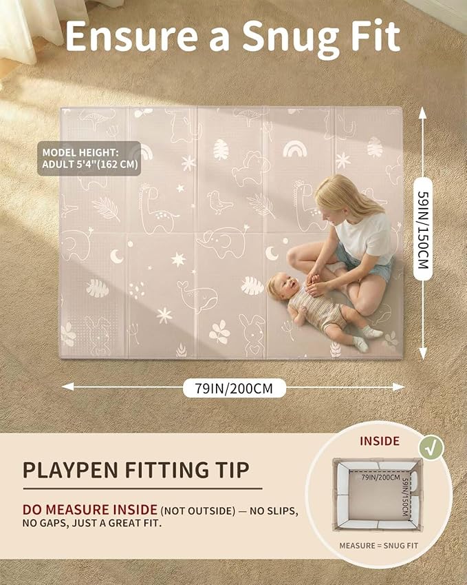 Baby Play Mat, 59 x 79 Inch Foldable Play Mats for Babies and Toddlers, Waterproof & Anti-Slip Portable Floor Mat for Playpen with Travel Bag