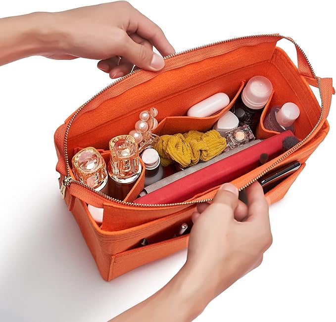 Vercord Felt Zipper Handbag Tote Purse Duffel Backpack Organizer Insert Orange Medium