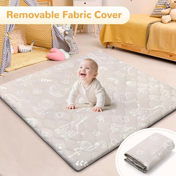 Baby Play Mat Toddler Playpen Mat 50 x 50 inch, Removable-Washable Cover,Extra Thick Foam Padding,Non-Slip Crawling Cushion for Infants, Toddlers & Babies Tummy Playing Time