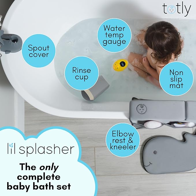 6pcs Bath Kneeler and Elbow Rest pad Set - Complete Bathtime Kit with 2 Cushions, Rinse Cup, Spout Cover, Thermometer & Non-Slip Mat