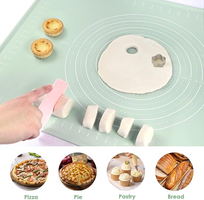 Extra Large Silicone Baking Mat for Countertops, Extra Thick 28" x 20" Non-Slip Pastry Mat with Raised Edges and Measurements, Food-Grade Dough Rolling Sheet for Kneading, Pizza, Bread,Fondant