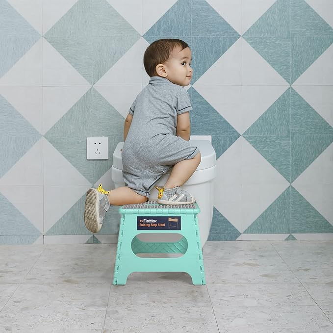 Flottian 11" Folding Step Stool for Adults and Kids Holds Up to 300 lbs,Non-Slip Folding Stools with Portable Handle, Compact Plastic Foldable Step Stool for Bathroom,Bedroom, Kitchen Teal