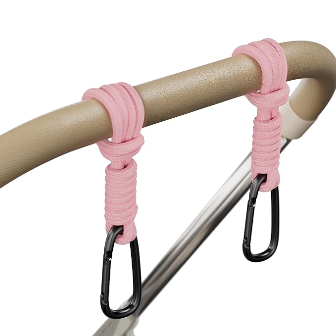 iBestgol Baby Stroller Hooks, Universal Clips for Diaper and Mommy Bags, Heavy-Duty Hangers with Straps, Practical Stroller Accessory for Moms, Pink-2pc