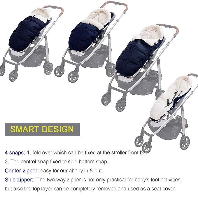 Universal Stroller Footmuff with Adjustable Zips, Soft Hood, Waterproof Warm Baby Stroller Bunting Bag